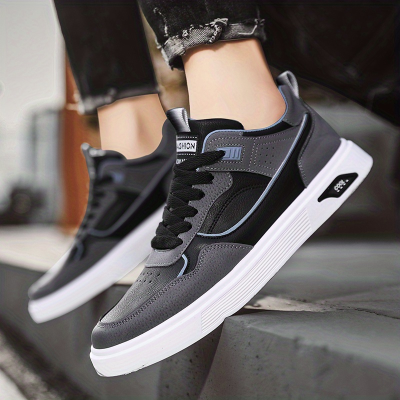 mens pu leather skate shoes with good grip breathable lace up sneakers details 1