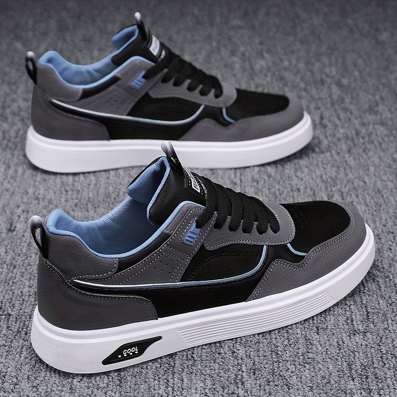 mens pu leather skate shoes with good grip breathable lace up sneakers details 4