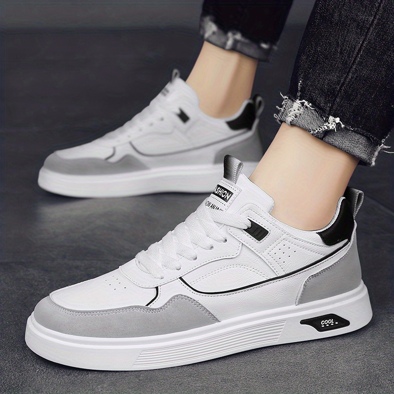 mens pu leather skate shoes with good grip breathable lace up sneakers details 5