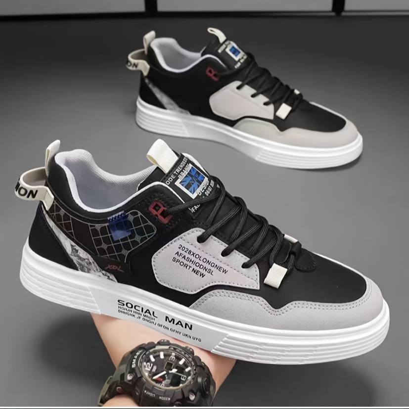 mens trendy lace up skate shoes comfy non slip casual sneakers for mens outdoor activities details 2