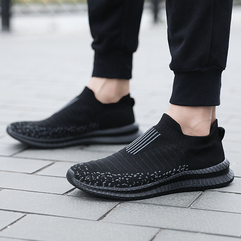 mens trendy breathable knit striped slip on sneakers casual outdoor comfortable anti skid shoes for running jogging details 7