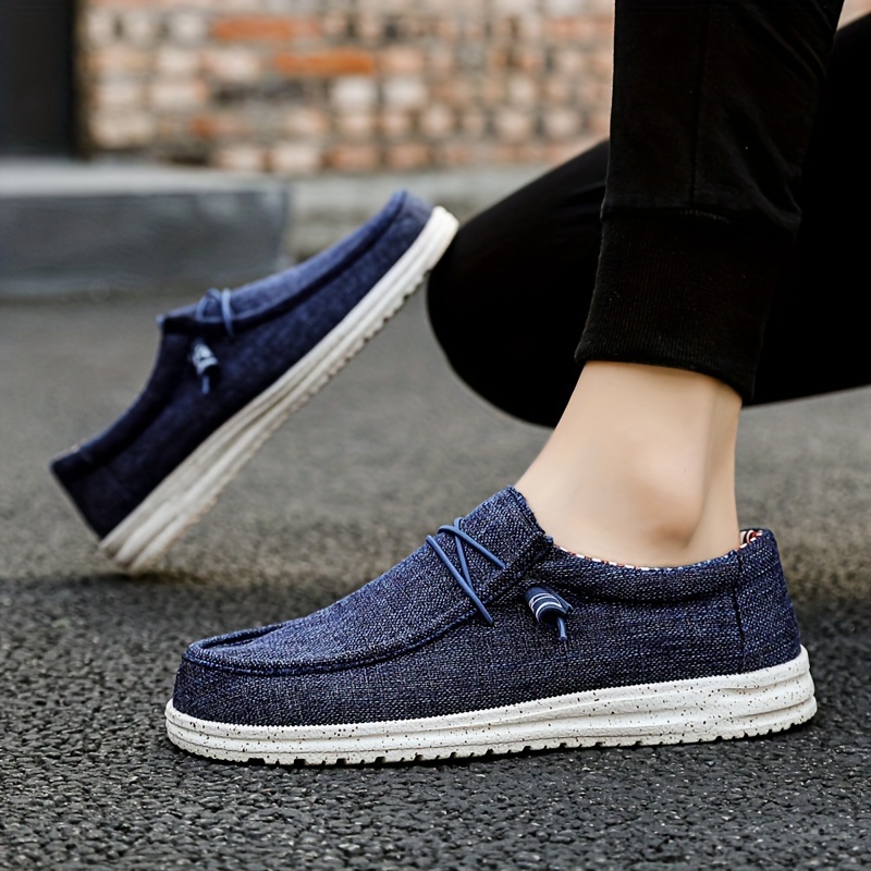 mens casual canvas loafers breathable lightweight anti skid slip on shoes with shoelaces decor for outdoor walking driving spring summer and autumn details 15