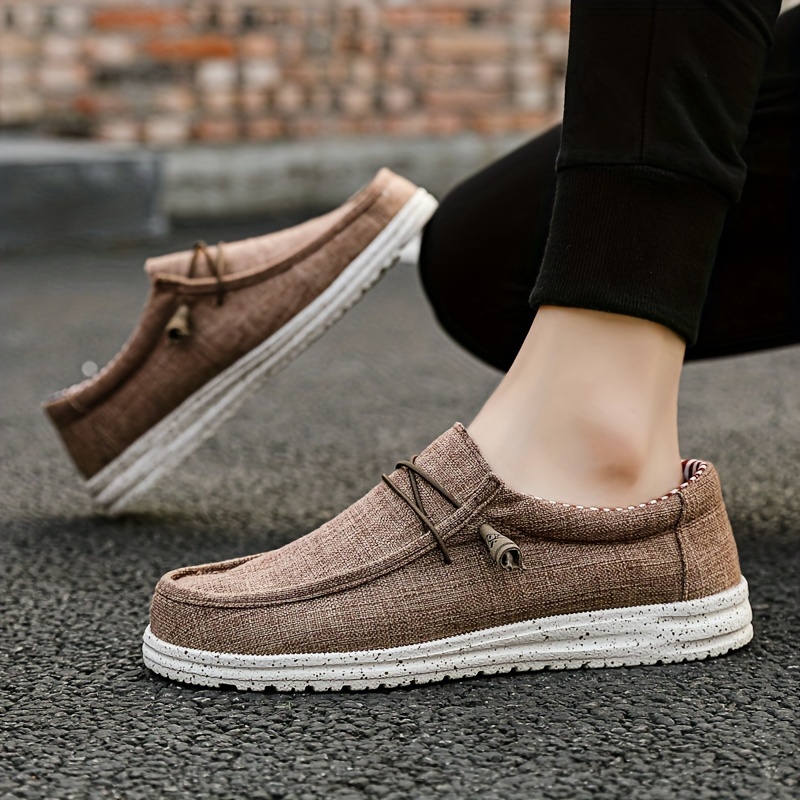 mens casual canvas loafers breathable lightweight anti skid slip on shoes with shoelaces decor for outdoor walking driving spring summer and autumn details 36