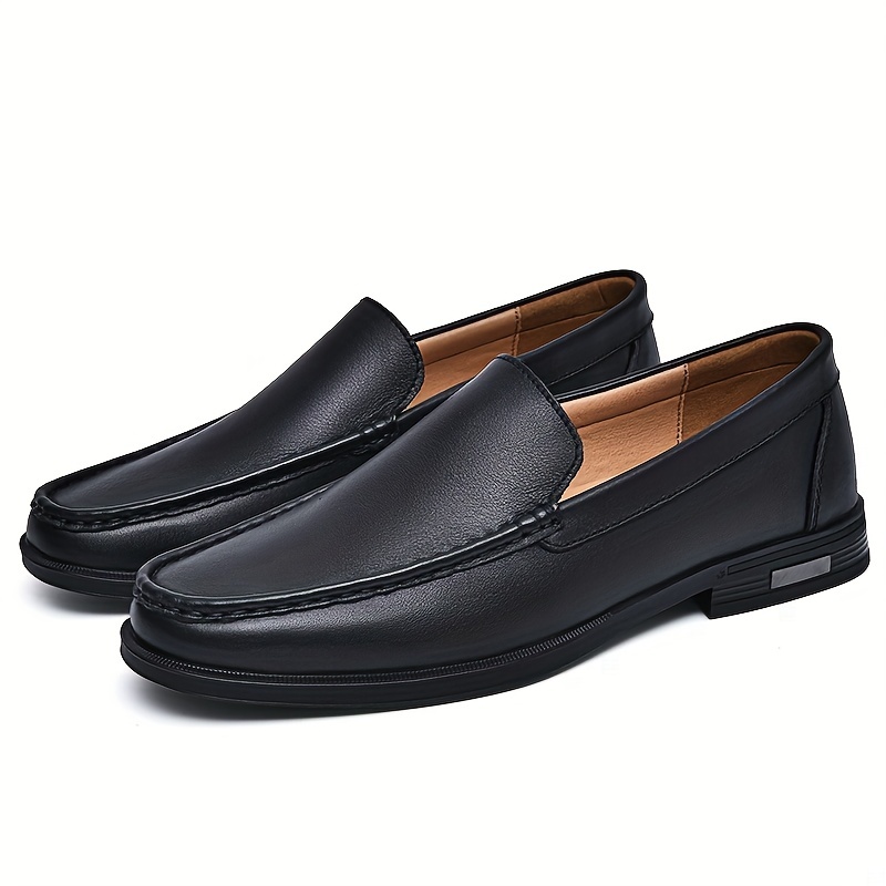 mens trendy leather moccasins odor resistant lightweight non slip slip on shoes for business formal occasions details 0