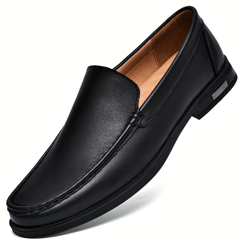 mens trendy leather moccasins odor resistant lightweight non slip slip on shoes for business formal occasions details 1